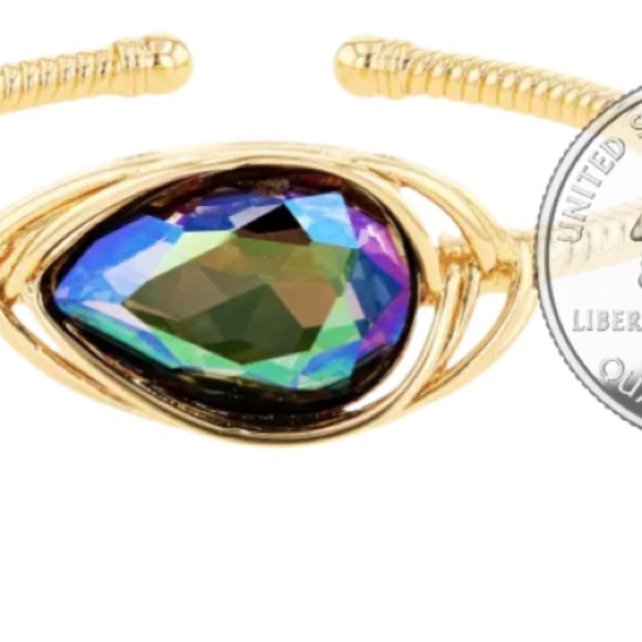 🎆 Beautiful and Unique Mystic Topaz Gold Tone Cuff Bracelet. 7”. Captivating!! - Picture 4 of 6